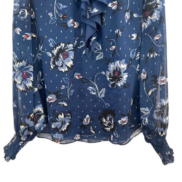 White House Black Market Donatella & Ecru Floral Chiffon Ruffled Top - Picture 3 of 7